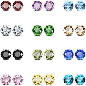 Stud Earrings for Women Stainless Steel Post Earrings Hypoallergenic CZ Birthsto